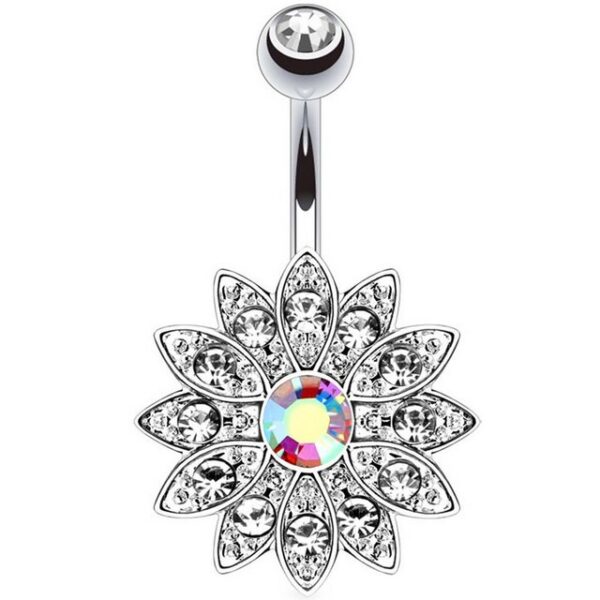 Taffstyle Bauchnabelpiercing Piercing Edelstahl Kristall Top Down Blume, Bauchnabelpiercing Edelstahl mit Kristall Strass Stein Blume