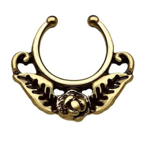 Taffstyle Bauchnabelpiercing Piercing Septum Vintage Tribal Rose mit Blätter, Fake Piercing Universal Ring Septum Vintage Tribal Rose mit Blätter Nasen Lippen Helix Ohr Intim Tragus Nippel Hufeisen Horseshoe Lippenbändchen