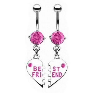 Taffstyle Bauchnabelpiercing Piercing Set Chirurgenstahl Kristall Beste Freunde, Bauchnabelpiercing Set Chirurgenstahl mit Kristall Herz Beste Freunde