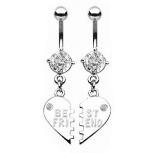 Taffstyle Bauchnabelpiercing Piercing Set Chirurgenstahl Kristall Beste Freunde, Bauchnabelpiercing Set Chirurgenstahl mit Kristall Herz Beste Freunde