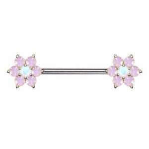 Taffstyle Intimpiercing Intim Brustpiercing Barbell mit Opal Blütenblatt, Brustwarzen Intimpiercing Barbell Brust Piercing Tribal Blumen Blatt