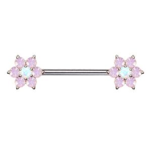 Taffstyle Intimpiercing Intim Brustpiercing Barbell mit Opal Blütenblatt, Brustwarzen Intimpiercing Barbell Brust Piercing Tribal Blumen Blatt