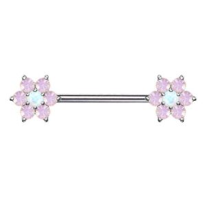 Taffstyle Intimpiercing Intim Brustpiercing Barbell mit Opal Blütenblatt, Brustwarzen Intimpiercing Barbell Brust Piercing Tribal Blumen Blatt