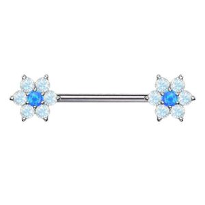 Taffstyle Intimpiercing Intim Brustpiercing Barbell mit Opal Blütenblatt, Brustwarzen Intimpiercing Barbell Brust Piercing Tribal Blumen Blatt