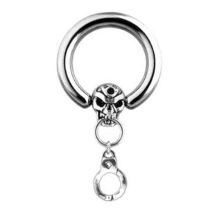 Taffstyle Intimpiercing Intimpiercing Ring Handschellen mit und Totenkopf, Intim Piercing Silber Brust Hufeisen Handschellen Anhänger Totenkopf