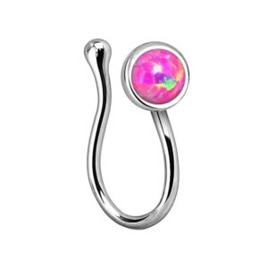 Taffstyle Nasenpiercing Fake Ring Piercing Hoop Messing mit Opal Stein, Non Piercing Nasenpiercing Nasenring Clip On Septum Nasenstecker Nase