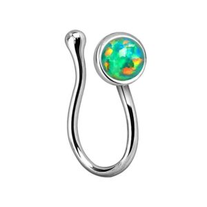 Taffstyle Nasenpiercing Fake Ring Piercing Hoop Messing mit Opal Stein, Non Piercing Nasenpiercing Nasenring Clip On Septum Nasenstecker Nase