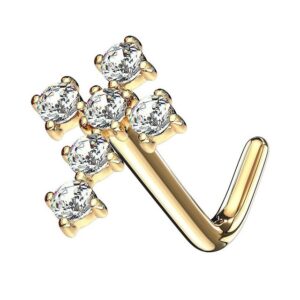 Taffstyle Nasenpiercing Gold 14 Karat Nasenpiercing Schmuck Kristall Kreuz, 14 Karat Gold Piercing Barbell Nasenstecker Tragus Helix Ohr Strass