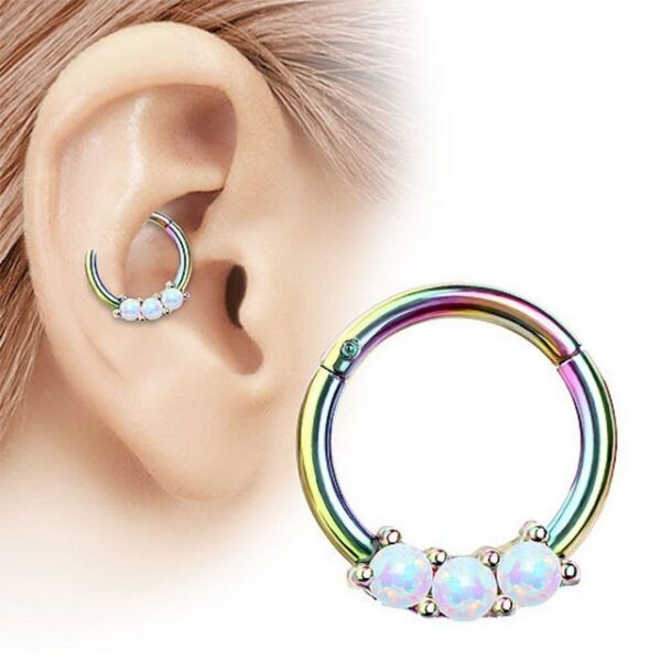 Taffstyle Nasenpiercing Piercing Clicker Scharnier mit Opal, Segment Glitzer Stein Septum Tragus Helix Lippe Nasenpiercing Knorpe