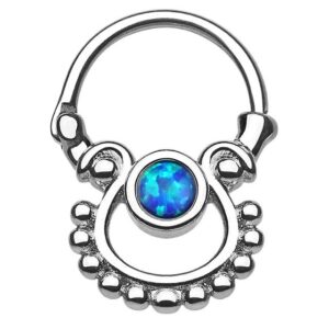 Taffstyle Nasenpiercing Piercing Doppel Tribal Ring Clicker mit Opal, Piercing Ohr Nase Lippe Brust Intim Septum Helix Hufeisen Horseshoe