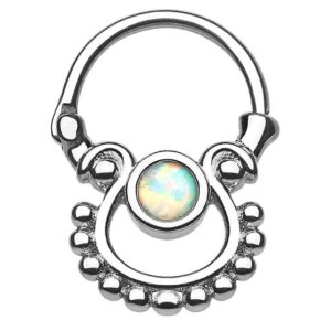 Taffstyle Nasenpiercing Piercing Doppel Tribal Ring Clicker mit Opal, Piercing Ohr Nase Lippe Brust Intim Septum Helix Hufeisen Horseshoe