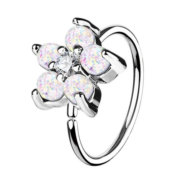 Taffstyle Nasenpiercing Piercing Ring Continuous Opal Kristall Blume Motiv, Universal Ring Ohr Nase Lippe Brust Intim Septum Tragus Helix