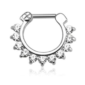 Taffstyle Nasenpiercing Piercing Ring Schild Clicker mit Glitzer Kristall, Septum Ohr Nase Lippe Brust Intim Nasenpiercing Nasenring Ohrpiercing