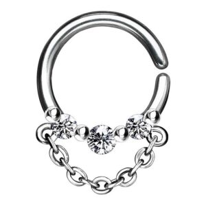 Taffstyle Nasenpiercing Piercing Ring Septum Strass Kristall mit Kette, Tragus Helix Ohr Lippe Brust Intim Nasenpiercing Nasenring Ohrpiercing