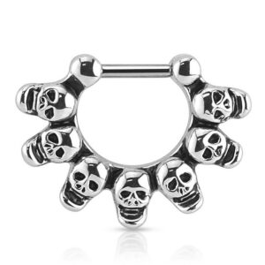 Taffstyle Nasenpiercing Piercing Septum Bar Ring mit Totenköpfe, Universal Piercing Septum Nase Lippe Ohr Helix Tragus Schild Clicker Bar Ring mit Totenköpfe