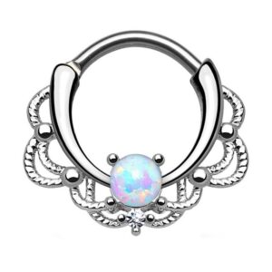 Taffstyle Nasenpiercing Piercing Septum Tragus Helix Ohr mit Opal, Universal Clicker Schild Ring Septum Nasenpiercing Lippenpiercing