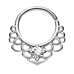 Taffstyle Nasenpiercing Piercing Septum Tribal Vintage Blume mit Kristall, Lippenpiercing Nasenpiercing Ohrpiercing Intimpiercing Horseshoe