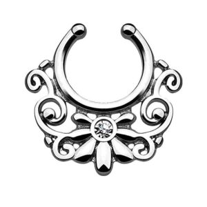 Taffstyle Nasenpiercing Piercing Septum Vintage Tribal Blumen mit Kristall, Fake Helix Ohr Intim Tragus Nippel Hufeisen Horseshoe Lippenbändchen