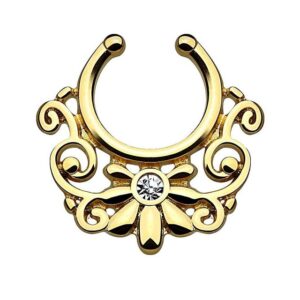 Taffstyle Nasenpiercing Piercing Septum Vintage Tribal Blumen mit Kristall, Fake Helix Ohr Intim Tragus Nippel Hufeisen Horseshoe Lippenbändchen