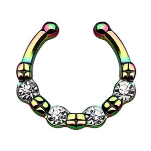 Taffstyle Nasenpiercing Piercing Septum Vintage mit 4 Zirkonia Kristall, Ring Nasen Lippen Helix Ohr Nippel Hufeisen Horseshoe Lippenbändchen