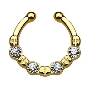 Taffstyle Nasenpiercing Piercing Septum Vintage mit 4 Zirkonia Kristall, Ring Nasen Lippen Helix Ohr Nippel Hufeisen Horseshoe Lippenbändchen