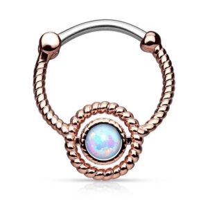 Taffstyle Nasenpiercing Piercing Septum hild Clicker Ring mit Opal Stein, Universal Nase Lippe Ohr Helix Tragus Intim Schild Ring mit Opal Stein