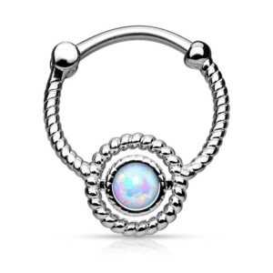 Taffstyle Nasenpiercing Piercing Septum hild Clicker Ring mit Opal Stein, Universal Nase Lippe Ohr Helix Tragus Intim Schild Ring mit Opal Stein