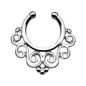 Taffstyle Nasenpiercing Piercing Tribal Ornament mit Blumen und Kugeln, Ring Septum Vintage Nasenpiercing Ohrpiercing Tragus Intimpiercing