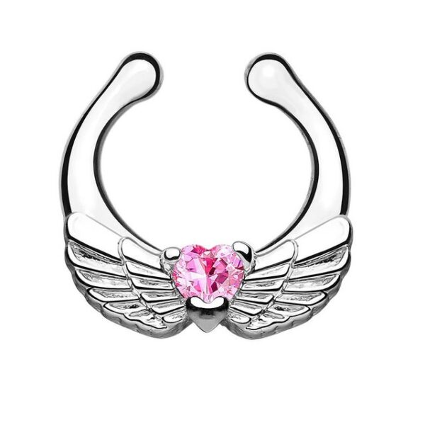 Taffstyle Nasenpiercing Piercing Vintage Engelsflügel mit Herz Kristall, Hoop Septum Lippenpiercing Nasenpiercing Ohrpiercing Intimpiercing