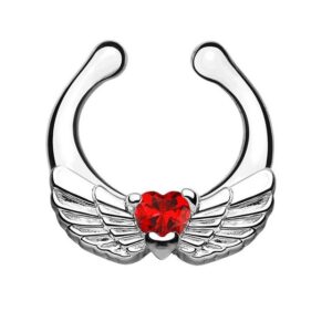 Taffstyle Nasenpiercing Piercing Vintage Engelsflügel mit Herz Kristall, Hoop Septum Lippenpiercing Nasenpiercing Ohrpiercing Intimpiercing