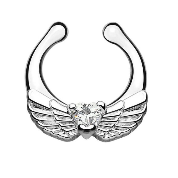 Taffstyle Nasenpiercing Piercing Vintage Engelsflügel mit Herz Kristall, Hoop Septum Lippenpiercing Nasenpiercing Ohrpiercing Intimpiercing