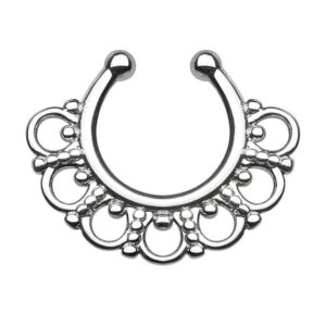 Taffstyle Nasenpiercing Piercing Vintage Tribal mit Ringen Perlen Hänger, Ring Septum Nasen Helix Ohr Nippel Hufeisen Horseshoe Lippenbändchen