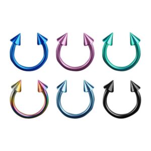 Taffstyle Piercing-Set 6er Set Septum Piercing Hufeisen mit Spikes Titan, 6er Set Septum Piercing Hufeisen mit Spikes Titan