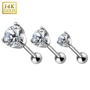 Taffstyle Piercing-Set Echt 585 Gold Tragus Helix Daith klaren Kristall, Piercing Stecker Knorpel Glitzer Cartilage Ohrpiercing Barbell Stab