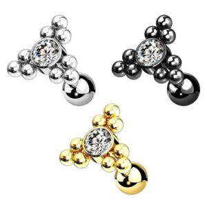 Taffstyle Piercing-Set Helix Ohr Knorpel Flat Schmuck Stecker mit Kugeln, Piercing aus Chirurgenstahl Glitzer Cartilage Ohrpiercing Barbell Stab