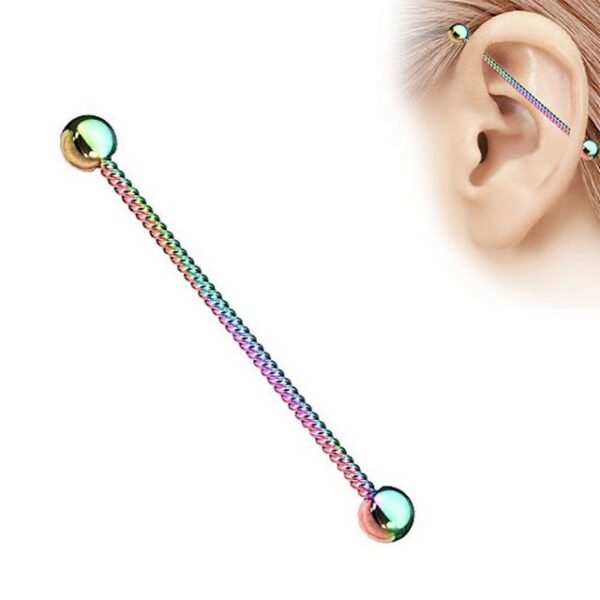 Taffstyle Piercing-Set Industrial Piercing Langhantel Barbell geriffelt, Hantel Universal Ohr Cartilage Helix Tragus Intim Brust Nippel Stab