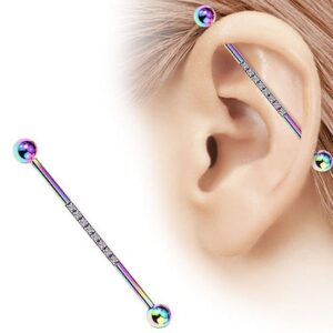 Taffstyle Piercing-Set Industrial Piercing Langhantel Scaffold Kristallen, Hantel Barbell Ohr Cartilage Helix Tragus Intim Brust Knorpel Glitzer