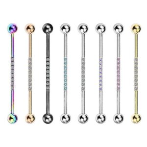 Taffstyle Piercing-Set Industrial Piercing Langhantel Scaffold Kristallen, Hantel Barbell Ohr Cartilage Helix Tragus Intim Brust Knorpel Glitzer