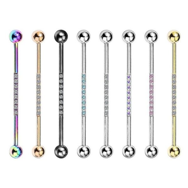 Taffstyle Piercing-Set Industrial Piercing Langhantel Scaffold Kristallen, Hantel Barbell Ohr Cartilage Helix Tragus Intim Brust Knorpel Glitzer