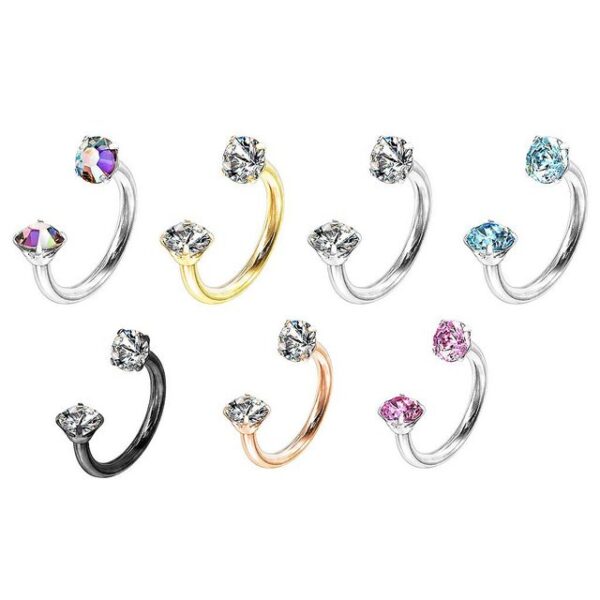 Taffstyle Piercing-Set Lippen Nasen Hufeisen Kristall Kugeln Innengewinde, Piercing Innengewinde mit Glitzer Kristall Kugel Ohr Lippen NaseHufeisen Horseshoe Tragus Helix Labret Septum Nasenpiercing