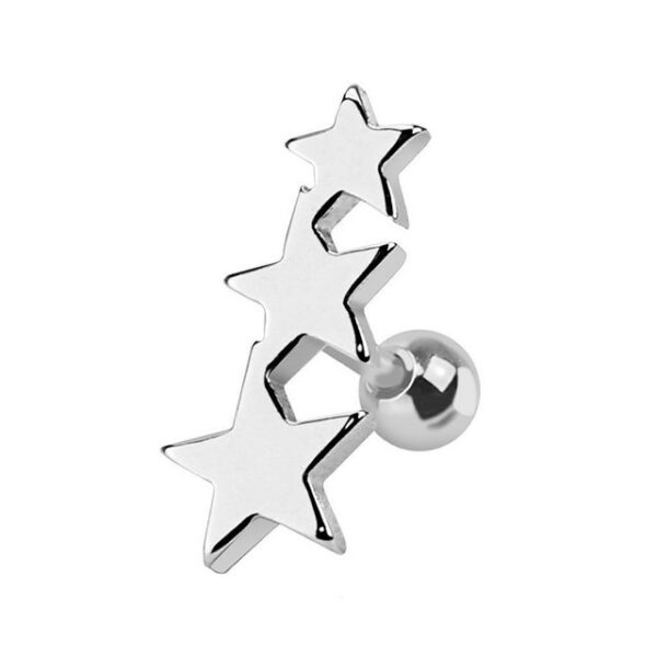 Taffstyle Piercing-Set Piercing Ohr Helix Tragus Chirurgenstahl 3 Sterne, Piercing Ohr Ohrpiercing Stab Kugel Cartilage Knorpel Barbell Stecker