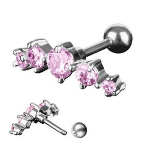 Taffstyle Piercing-Set Piercing Ohr Helix Tragus Zirkonia 5, Chirurgenstahl Ohrpiercing Cartilage Stab Barbell Stecker Strass Stein