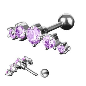 Taffstyle Piercing-Set Piercing Ohr Helix Tragus Zirkonia 5, Chirurgenstahl Ohrpiercing Cartilage Stab Barbell Stecker Strass Stein