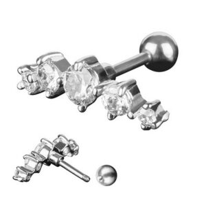 Taffstyle Piercing-Set Piercing Ohr Helix Tragus Zirkonia 5, Chirurgenstahl Ohrpiercing Cartilage Stab Barbell Stecker Strass Stein