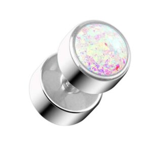 Taffstyle Piercing-Set Piercing Ohr Plug mit Opal Glitter, Runde Ohrring Ohrstecker Fake Flesh Tunnel Ohrpiercing Platte Stecker