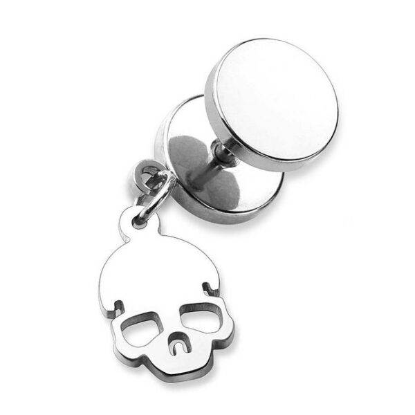 Taffstyle Piercing-Set Piercing Ohr Plug mit Totenkopf Anhänger, Runde Ohrring Fake Ohr Plug Flesh Tunnel Ohrpiercing Edelstahl Platte