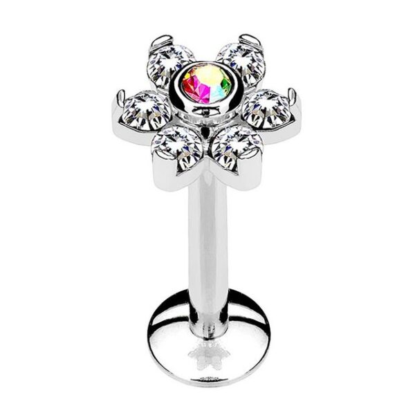 Taffstyle Piercing-Set Piercing Stab Stecker Blüte mit Strass Kristall, Lippe Ohr Nase Lippenpiercing Tragus Ohrpiercing Helix Zungen Labret