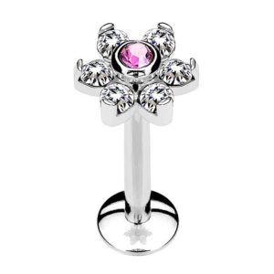 Taffstyle Piercing-Set Piercing Stab Stecker Blüte mit Strass Kristall, Lippe Ohr Nase Lippenpiercing Tragus Ohrpiercing Helix Zungen Labret