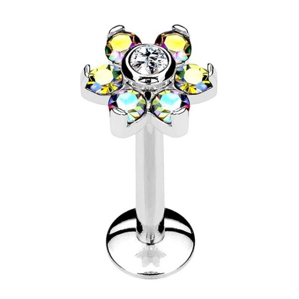 Taffstyle Piercing-Set Piercing Stab Stecker Blüte mit Strass Kristall, Lippe Ohr Nase Lippenpiercing Tragus Ohrpiercing Helix Zungen Labret