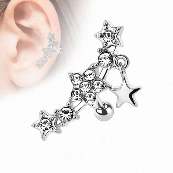 Taffstyle Piercing-Set Tragus Cartilage Kristall Sternen Kugel Silber, Helix Ohr Knorpel Piercing 316 L Chirurgenstahl Stecker Sternen Kugel